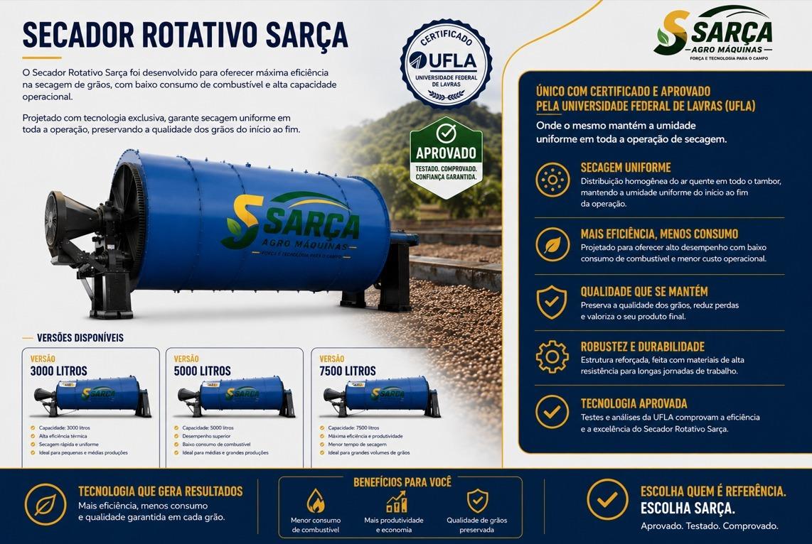 Secador Rotativo Sarça — Certificado UFLA
